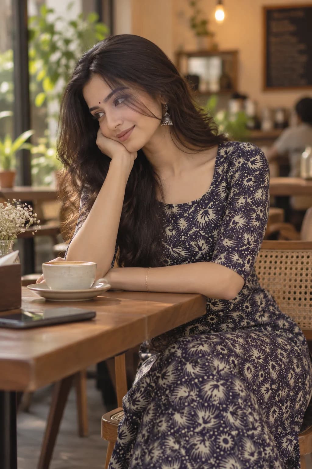 Indigo floral print maxi dress