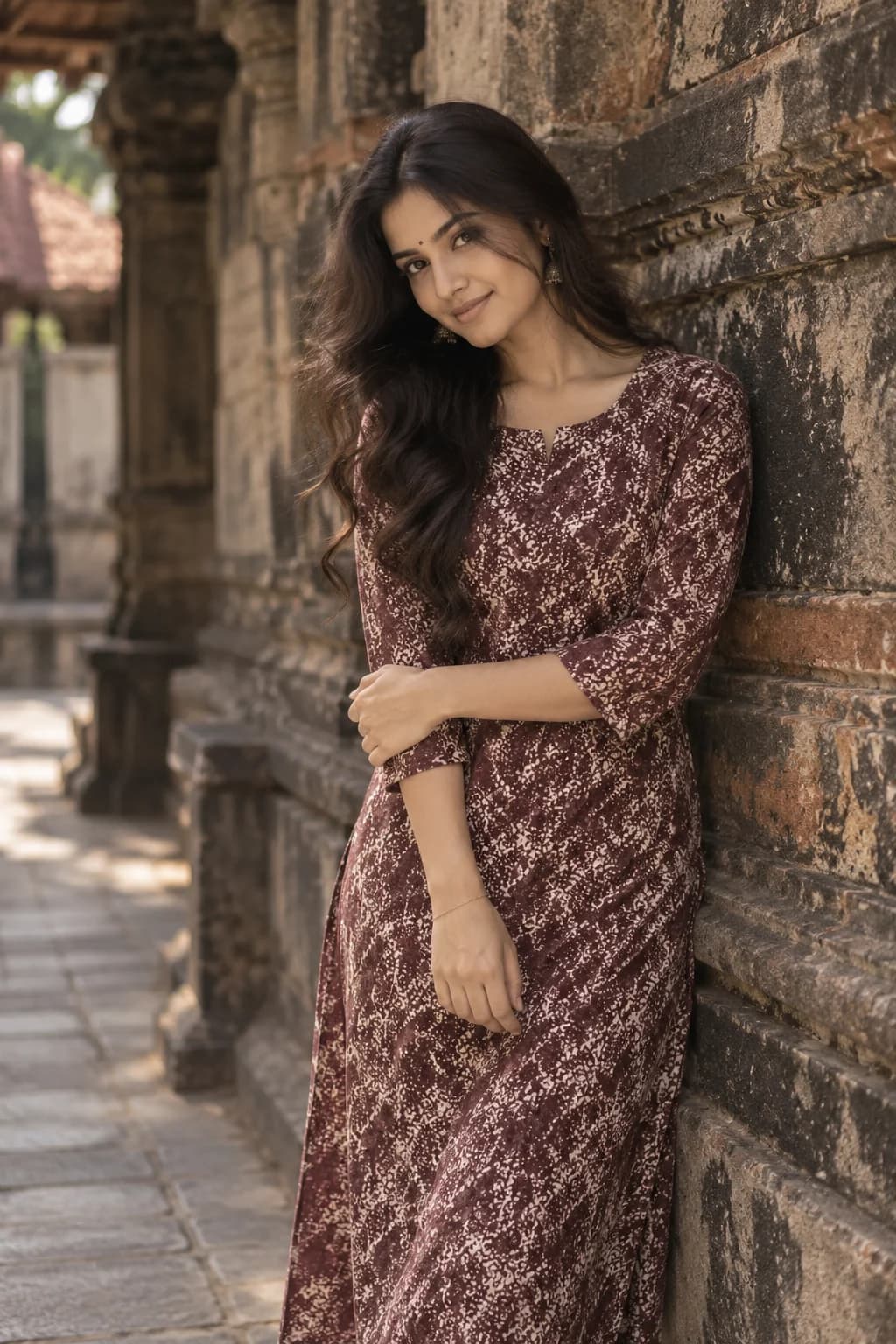 Maroon brushstroke print dress, photo 1