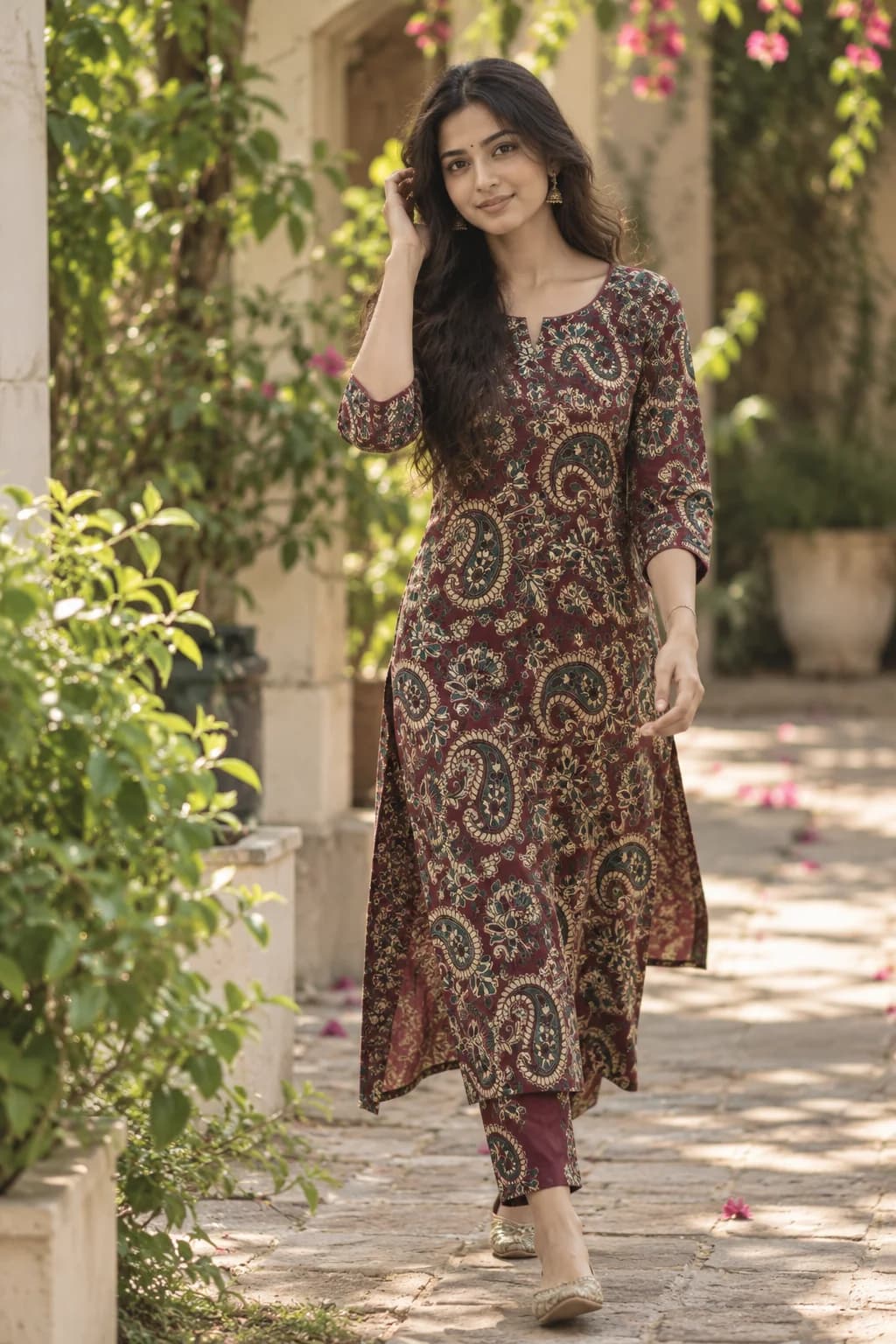Maroon paisley kalamkari kurta set